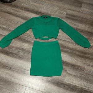 Lulus Double the Delight Green Knit Two-Piece Mini Sweater Dress